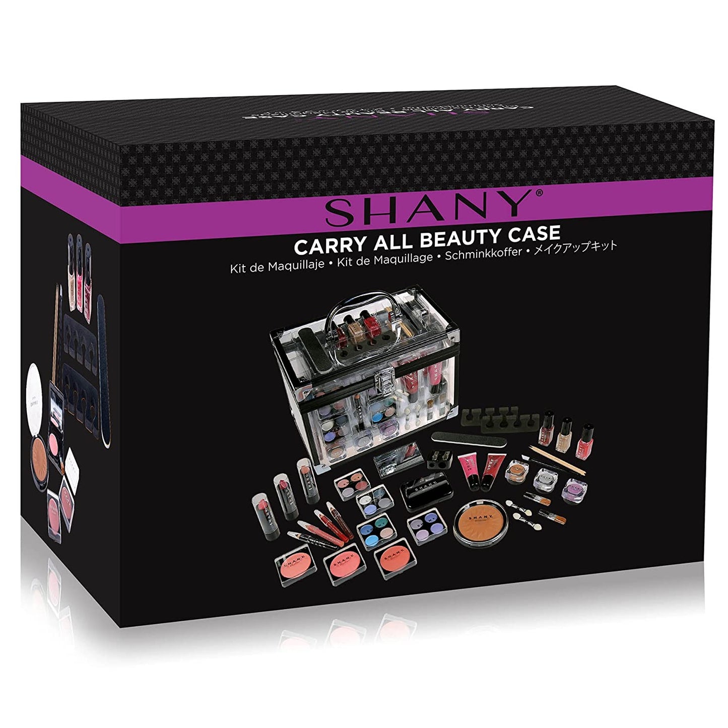 Carry All Trunk Makeup Train Case with Re-Usable Aluminum Makeup Storage Case. Makeup Set with Eye Palettes, Blushes,Makeup Powders, Manicure, Pedicure and Makeup Brushes.