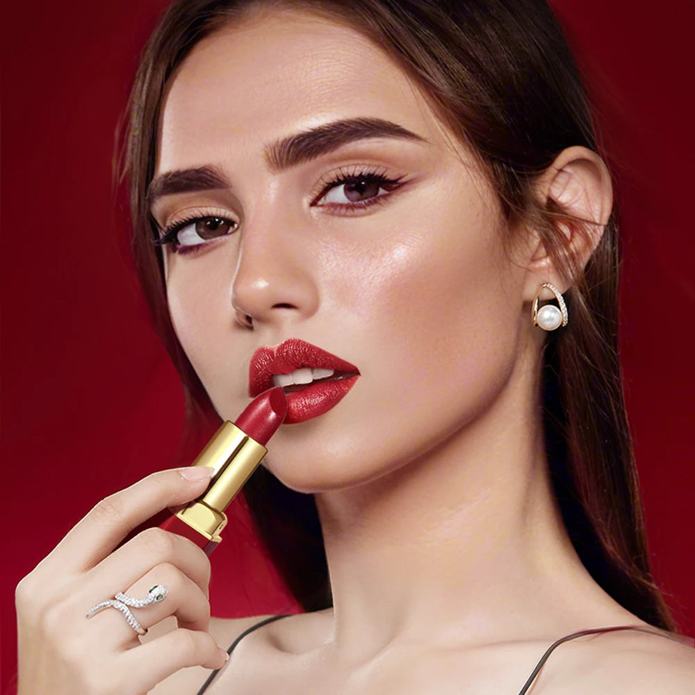 6-Piece Matte and Pearlescent Glitter Lipstick Set in Gold Bar Tube - Perfect Valentine's Day Gift in 6 Colors
