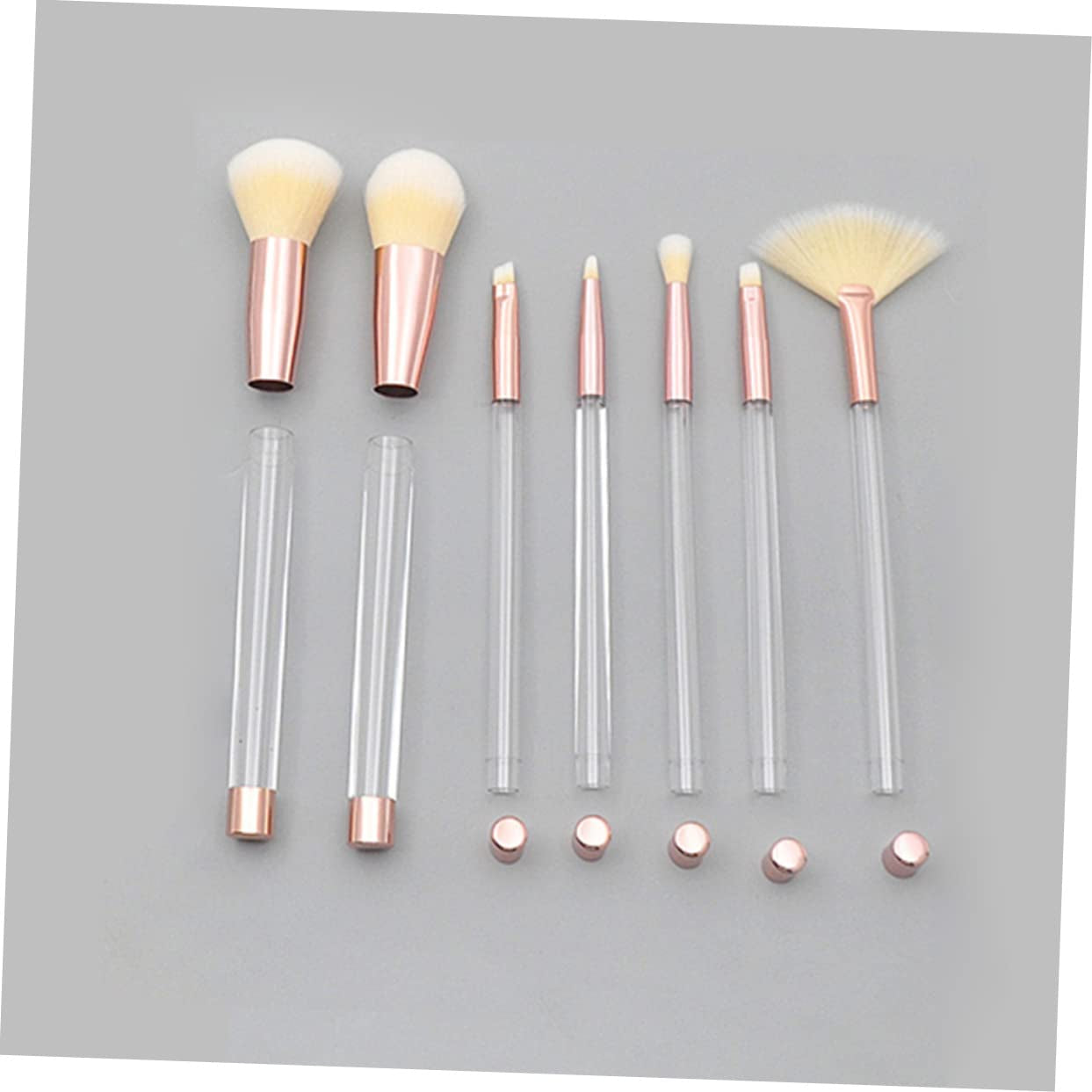 7Pcs Crystal Makeup Brush Set Sand Fillable Brushes Rose Gold Yellow Accents for Women Makeup Application and Daily Use
