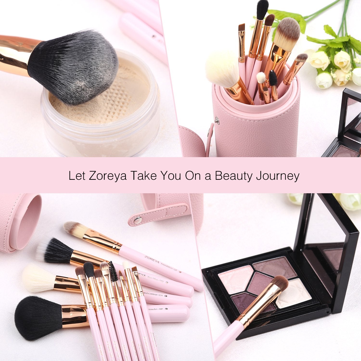 12-Piece Pink Synthetic Makeup Brush Set with Holder - Travel-Friendly Cosmetic Brushes for Foundation, Powder, Contour, Blush, and Eyes, Plus Bonus Makeup Sponge