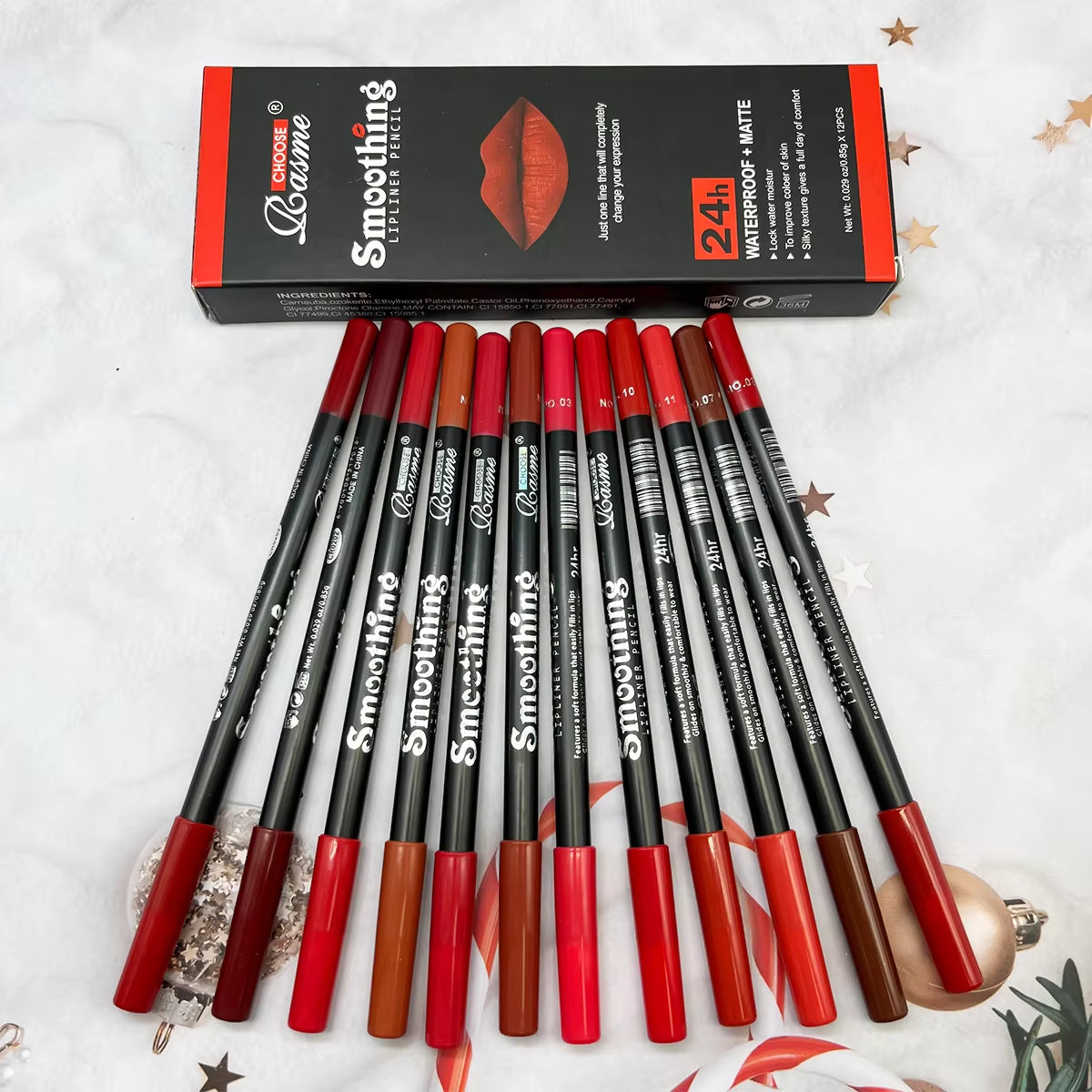 12-Piece Long-Lasting Lipstick Collection with Professional Lip Liner and Matte Lip Gloss for Women's Valentine's Day Gifts