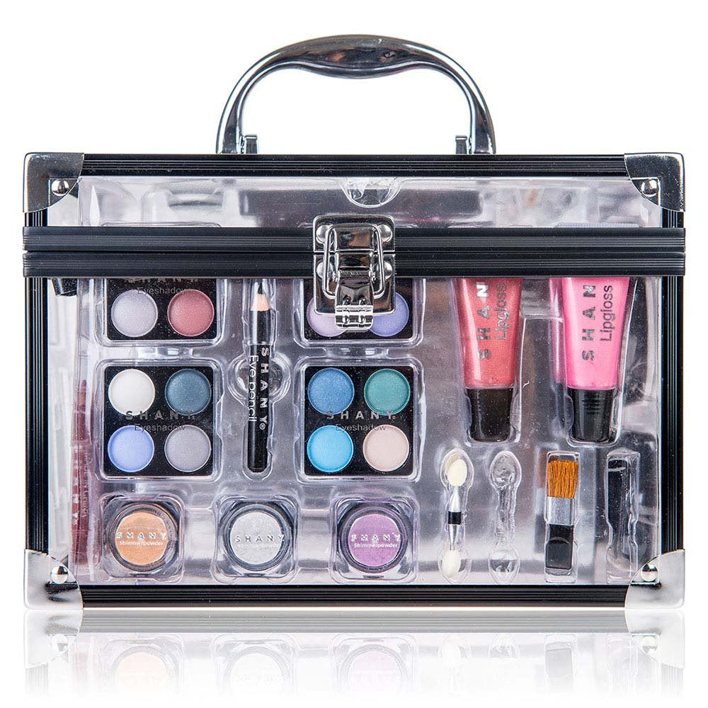 Carry All Trunk Makeup Train Case with Re-Usable Aluminum Makeup Storage Case. Makeup Set with Eye Palettes, Blushes,Makeup Powders, Manicure, Pedicure and Makeup Brushes.