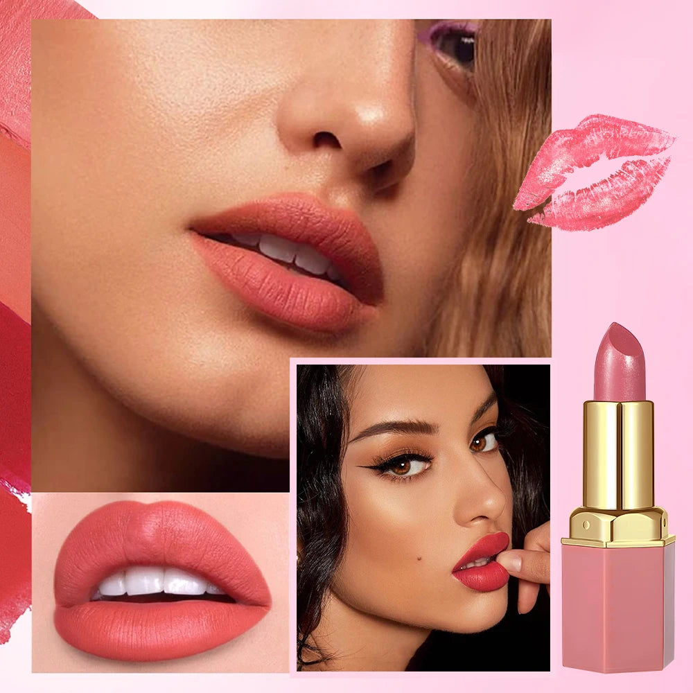 6-Piece Matte and Pearlescent Glitter Lipstick Set in Gold Bar Tube - Perfect Valentine's Day Gift in 6 Colors