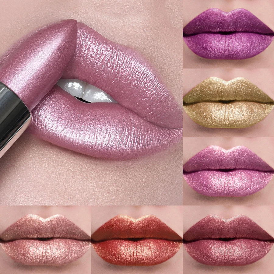 21-Color Bold & Intense Glitter Metallic Lipstick - Long-Lasting Pearlescent Lip Tint for Matte Lip Makeup Gifts
