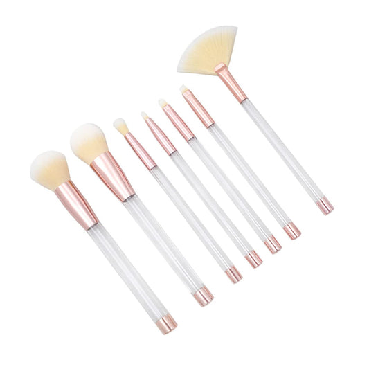 7Pcs Crystal Makeup Brush Set Sand Fillable Brushes Rose Gold Yellow Accents for Women Makeup Application and Daily Use