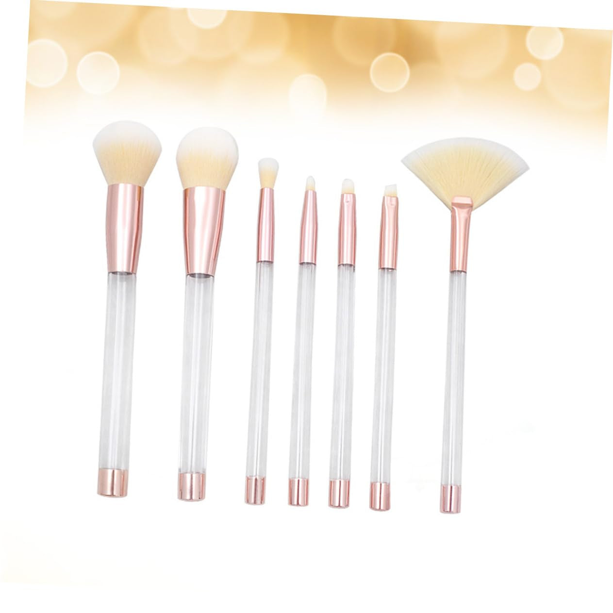 7Pcs Crystal Makeup Brush Set Sand Fillable Brushes Rose Gold Yellow Accents for Women Makeup Application and Daily Use