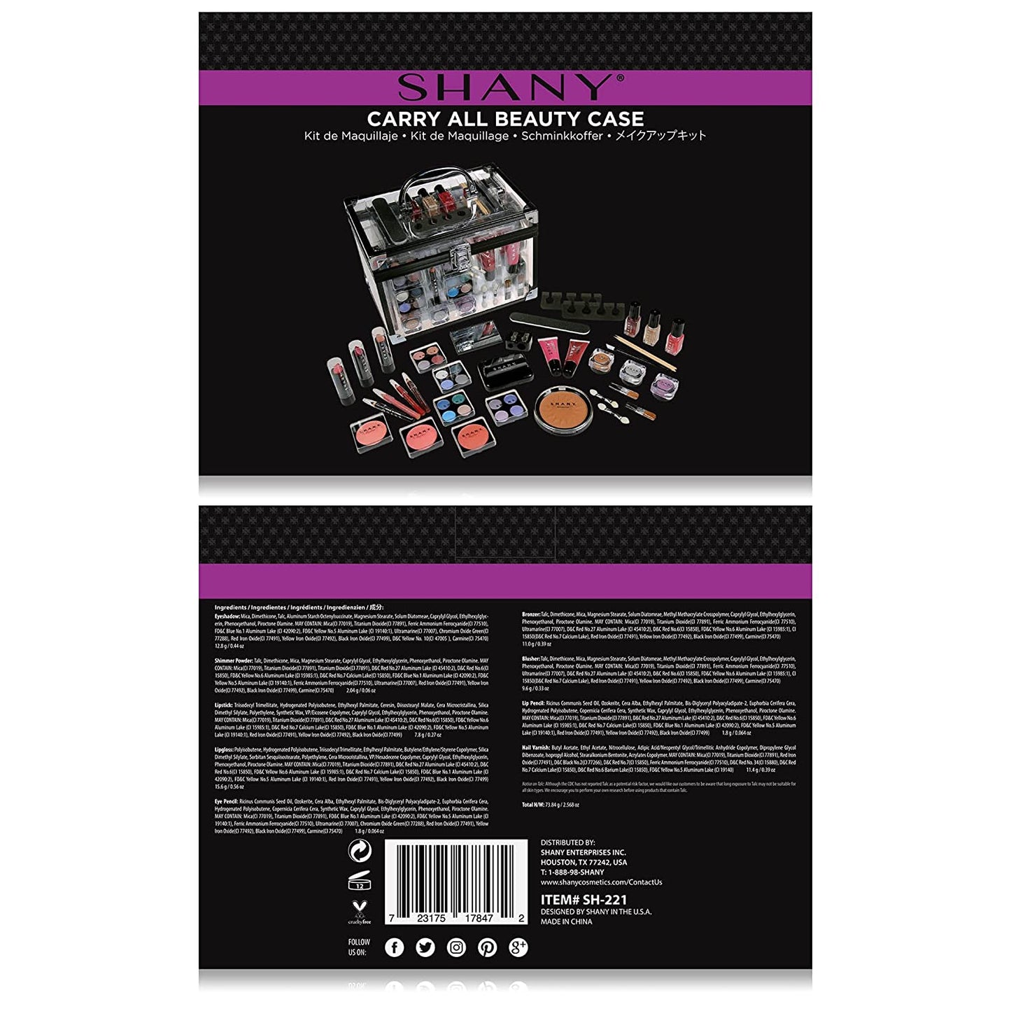 Carry All Trunk Makeup Train Case with Re-Usable Aluminum Makeup Storage Case. Makeup Set with Eye Palettes, Blushes,Makeup Powders, Manicure, Pedicure and Makeup Brushes.