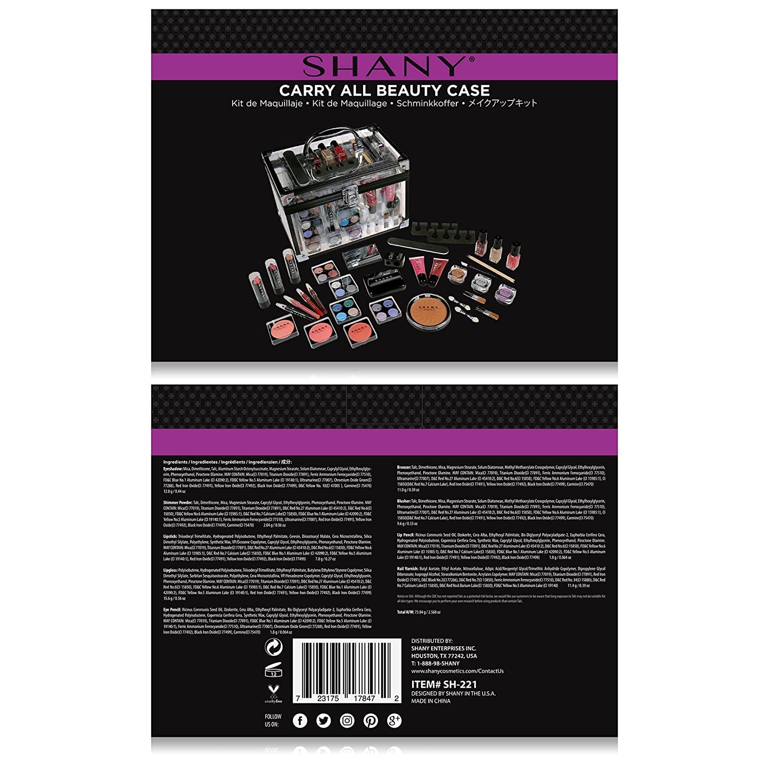 Carry All Trunk Makeup Train Case with Re-Usable Aluminum Makeup Storage Case. Makeup Set with Eye Palettes, Blushes,Makeup Powders, Manicure, Pedicure and Makeup Brushes.