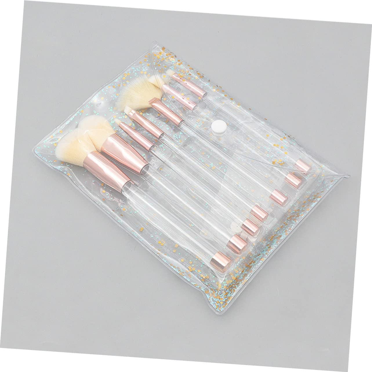 7Pcs Crystal Makeup Brush Set Sand Fillable Brushes Rose Gold Yellow Accents for Women Makeup Application and Daily Use