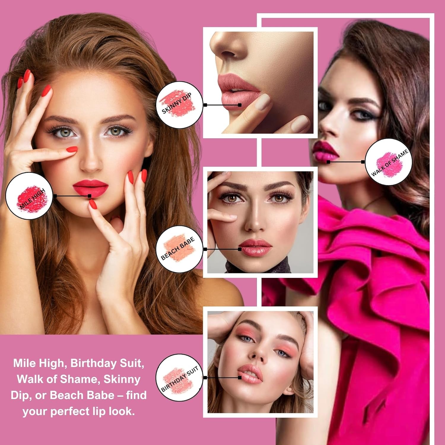 Lipstick for Women Fashion Week Lipstick Collection Refillable Perfect Red Lipstick, Hot Pink, Nude, Light Pink & Coral Organic, Vegan, Gluten-Free Lipstick Long Lasting (Pack of 5)